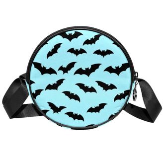 Generic Circle Crossbody Bag for Women, Bats Small Sling Bag Daypack with Zipper Adjustable Shoulder Straps Casual Ladies Girls Round Purse