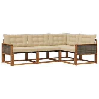 vidaXL Conjunto De Sof&aacute;s De Exterior Con Coj&iacute;n 4 Pcs Natural Y Beige Vidaxl