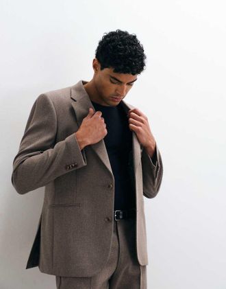 Asos Giacca da abito slim in misto lana marrone