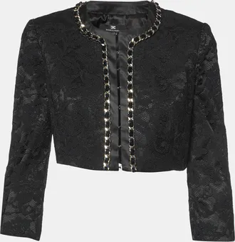 Elisabetta Franchi Black Lace Chain Detail Crop Jacket