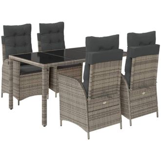 vidaXL Set Comedor De Jard&iacute;n 5 Piezas Con Cojines Rat&aacute;n Sint&eacute;tico Gris Vidaxl