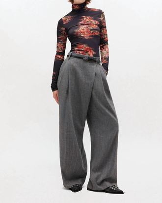 Ganni Stripe Cross-Over Trousers In Pewter Grey
