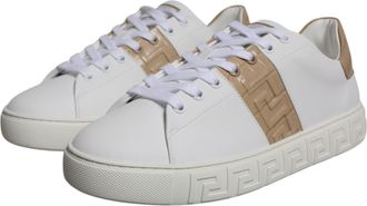 Versace White Brown Greca Print Tpu Low Top Men Sneakers Shoes