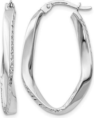 Diamond2Deal 10K White Gold Oval Shape Hoop Earrings