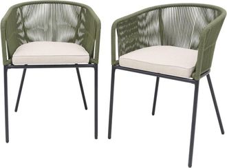 Sweeek Sill&oacute;n de jard&iacute;n de cuerda y acero galvanizado, set de 2, verde kaki