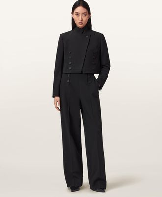 AllSaints Polyester Raina Wide Leg Trousers, Size: UK 14/US 10