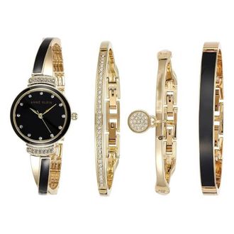 Anne Klein Quartz Crystal Black Dial Ladies Watch and Bracelet Set AK-2716BKST