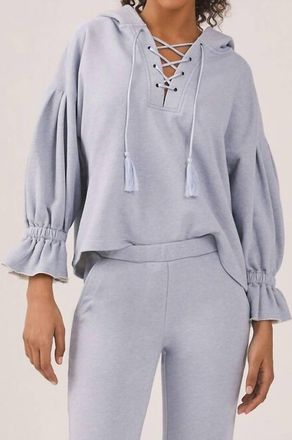 Something Navy Sophia Lace-Up Hoodie In Blue