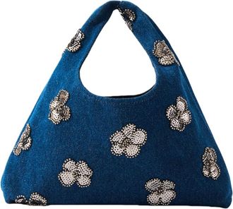Generic Fashion Trend Cowgirl Handbag Vintage Delicate Flower Glitter Ladies Bag(royal blue,A)