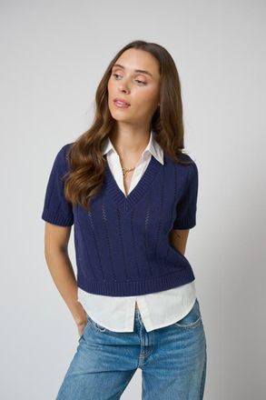 Central Park West Kendall Poplin Twofer in Navy at Nordstrom, Size X-Small