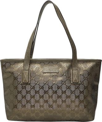 Gucci Gold Gg Imprim&eacute; Pvc Leather Handbag Tote Bag (Pre-Owned)