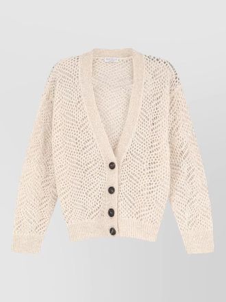 Brunello Cucinelli v neck long sleeve textured knit top