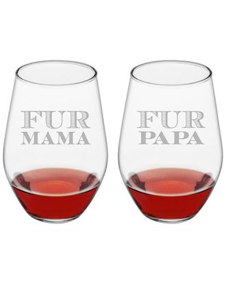 SUSQUEHANNA GLASS Set of 2 19oz Mama & Papa Stemless Wine Glasses
