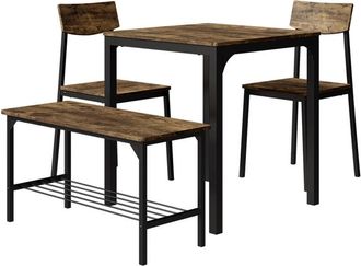 Vicco Juego De Mesa De Comedor Fyrk, Negro/roble R&uacute;stico, 70 X 70 Cm 4 Partes