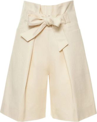 Toteme Tie-Waist Short Pants - Dames - Korte Broeken - Beige - XL - Katoen - Korte Broeken