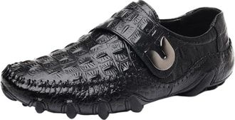 Generic Mens Genuine Leather Loafers Slip On Print Dress Shoes Full Grain Leather Casual Business Shoes for Men Fashion Comfort Footwear(Black,10.5)