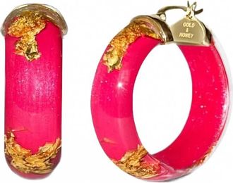 Gold & Honey Womens Mini Lucite Hoop Earrings In Pink Peacock Gold Leaf