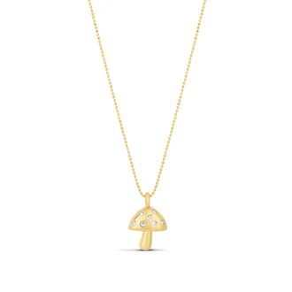 SHYMI Mushroom Charm Necklace - 18k Gold-Filled, Rhodium-Plated, Cubic Zirconia Pav&eacute; Detailing, Adjustable Chain