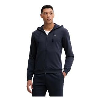 Emporio Armani Felpa con zip e cappuccio in jersey con nastro logato - - Sweatshirts & Hoodies - Uomo - Blu - L