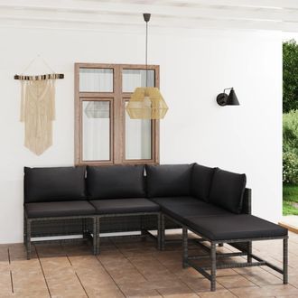 vidaXL Set De Muebles De Jard&iacute;n 5 Pzas Y Cojines Rat&aacute;n Sint&eacute;tico Gris Vidaxl