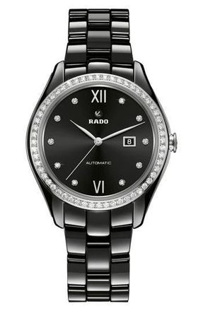 Rado HyperChrome Automatic Diamond Ceramic Bracelet Watch, 36mm in Black at Nordstrom Rack