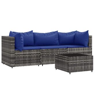 vidaXL Set De Muebles De Jard&iacute;n 4 Pzas Y Cojines Rat&aacute;n Sint&eacute;tico Gris Vidaxl