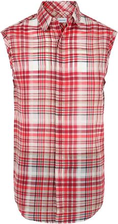 Ferragamo Mens Plaid Print Sleeveless Shirt In Red White