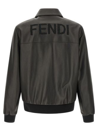 Fendi Mens Black Lamb Leather Jacket Clothing