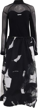 Off-white Printed Mock Neck Maxi Dress in Black Polyamide
