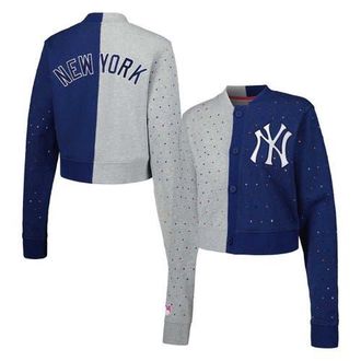 Terez Womens Terez Gray/Navy New York Yankees Cropped Button-Up Cardigan at Nordstrom, Size Medium