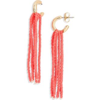 Leith Beaded Fringe Drop Earrings in Coral- Gold at Nordstrom Rack