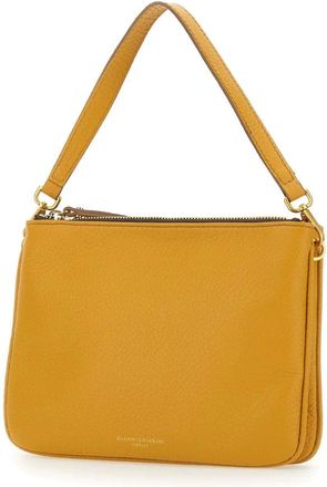 Gianni Chiarini Tassen, Dames, Geel, ONE Size, Leer, Frida Maxi Grain Leren Schoudertas