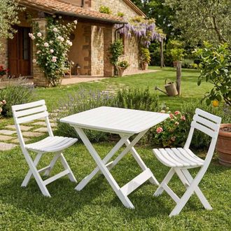 Dmora Conjunto De Exterior Compuesto Por: 2 Sillas Y 1 Mesa, Made In Italy, Color Blanco, Con Embalaje Reforzado - Dmora