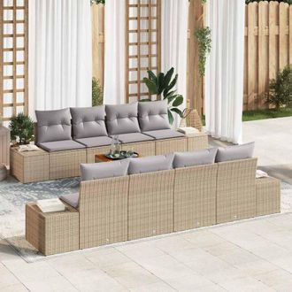 vidaXL Vidaxl - Conjunto De Sof&aacute; De Jard&iacute;n Con Coj&iacute;n 9 Pcs Beige Polirat&aacute;n