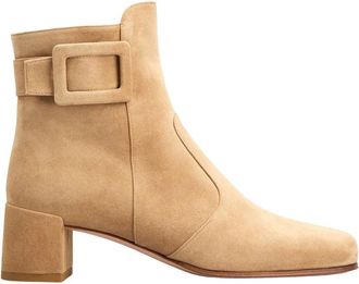 Roger Vivier Tres Vivier Suede Ankle Bootie met Gesp - Dames - Laarzen met Hak - Beige - 39 EU - Leer - Schoenen