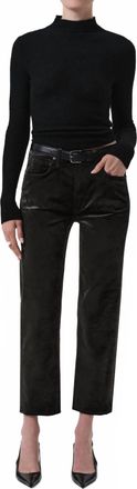 Citizens Of Humanity Delfina High Rise Straight Velvet Pants In Olive Leaf