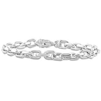 Pompeii3 Mens Polished Steel Single Tone Oval Clasp 7.5mm Link 8.5 Bracelet