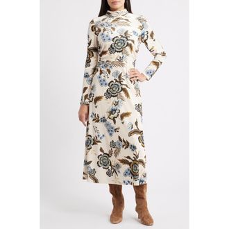 Julia Jordan Floral Long Sleeve Velvet Dress in Ivory Multi at Nordstrom Rack, Size 14
