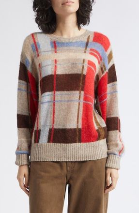 Stine Goya Grid Check Alpaca & Merino Wool Blend Sweater in Scarlet Grid at Nordstrom, Size Xx-Small