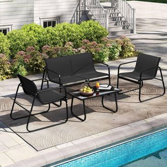 Costway Costway 4PCS Outdoor Furniture Set Patio Metal Conversation Chair&Coffee Table in Black