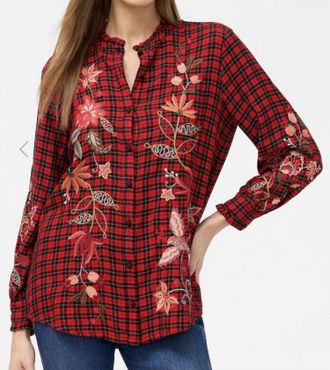 Johnny Was Penellope Ruffle Collar Blouse In Red