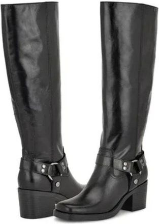 Nine West Womens Nine West Koop Boots Black Leather Block Heel Knee High RHS7667