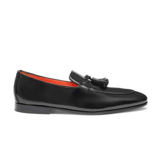 Santoni Loafers, male, Black, Size: 9 1/2 US Leather Tassel Loafers