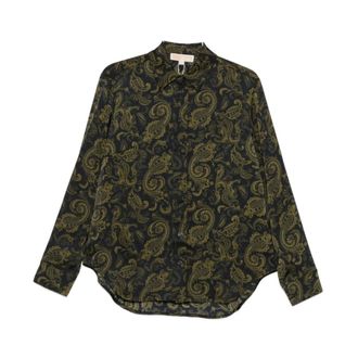 Michael Kors Shirts, female, Green, S, Paisley Print Satin Pajama Shirt