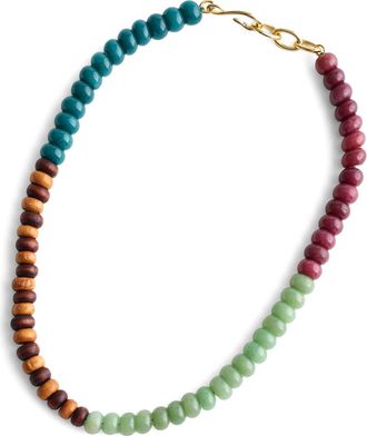 Madewell Wood & Semiprecious Stone Beaded Necklace in Antique Gold/green Multi at Nordstrom