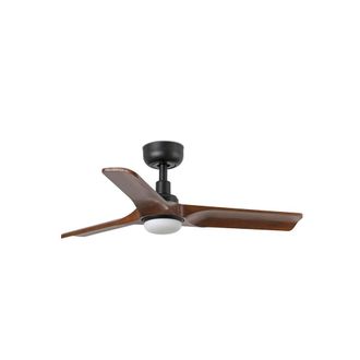 Netlighting Heywood 90cm LED Ceiling Fan Matt Black Dark Walnut Blades CCT
