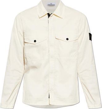Stone Island Jassen, Heren, Beige, M, Katoen, Jas met logopatch