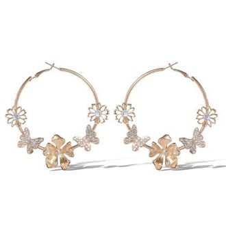 Jessica Simpson Flower and Butterlfy Hoop Earrings in Gold at Nordstrom