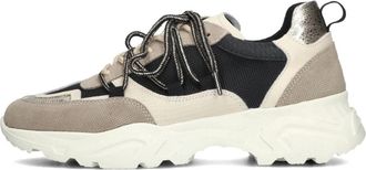 Omoda Schoenen, Dames, Beige, 37 EU, Leer, Beige Lage Sneakers met Chunky Zool