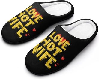 Generic I Love Hot Wife Mens House Slippers Memory Foam Washable Cotton Slip on Home Shoes